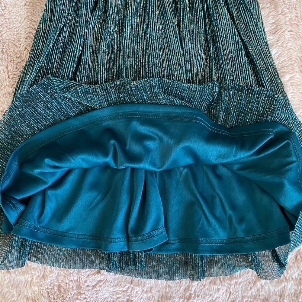 Lulus Ailey Gold and Teal Blue Skater Dress NWT - Picture 12 of 13